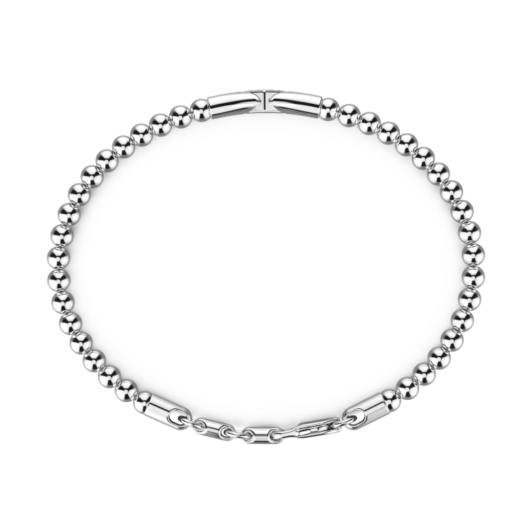 Zancan soft bracelet with silver beads and tag with stones.