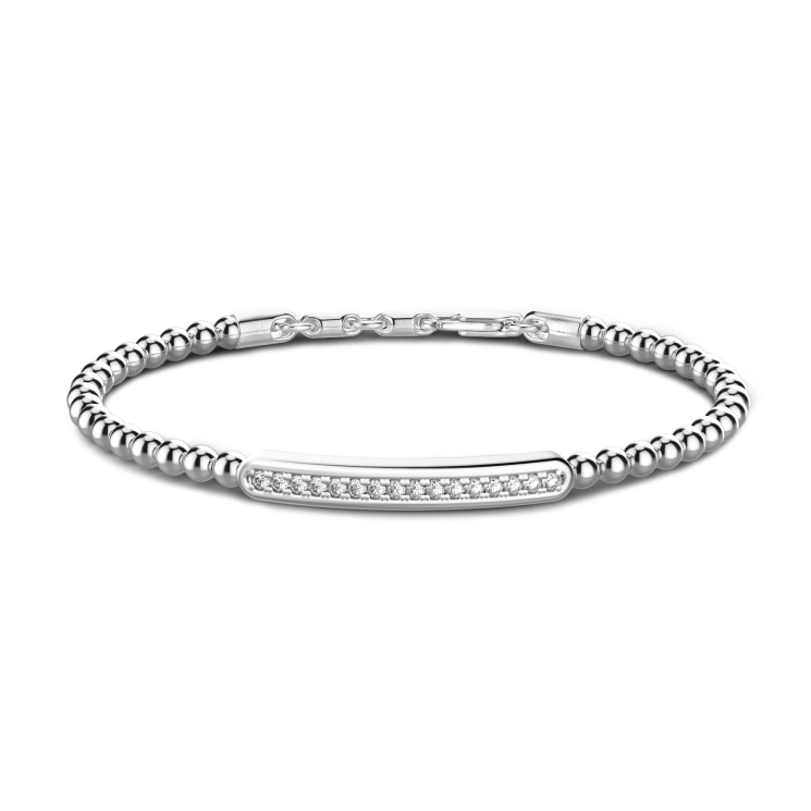 Zancan soft bracelet with silver beads and tag with stones.