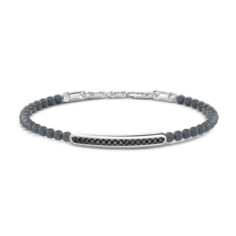 Bracciale Zancan morbido con sfere in argento e targa con pietre nere.