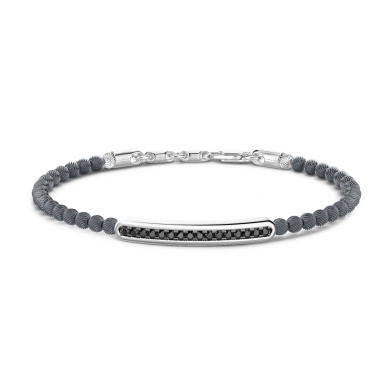 Zancan-Gliederarmband mit Kugeln aus Silber und Plakette mit schwarzen Edelsteinen.