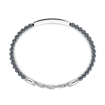 Zancan soft bracelet with silver beads and tag with black stones. 2