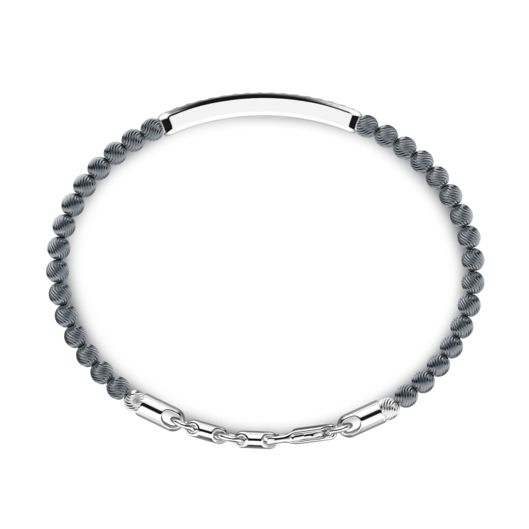 Zancan-Gliederarmband mit Kugeln aus Silber und Plakette mit schwarzen Edelsteinen.