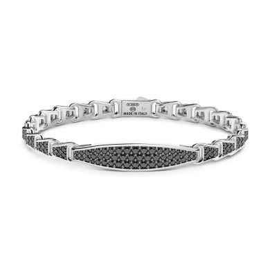 Pulsera Zancan de plata con placa y piedras negras.