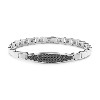 Bracciale Zancan in argento con targa e pietre nere.