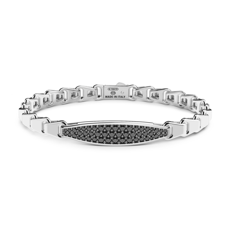 Pulsera Zancan de plata con placa y piedras negras.