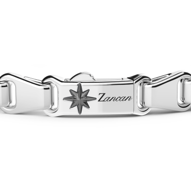 Pulsera Zancan de plata con placa y piedras negras.