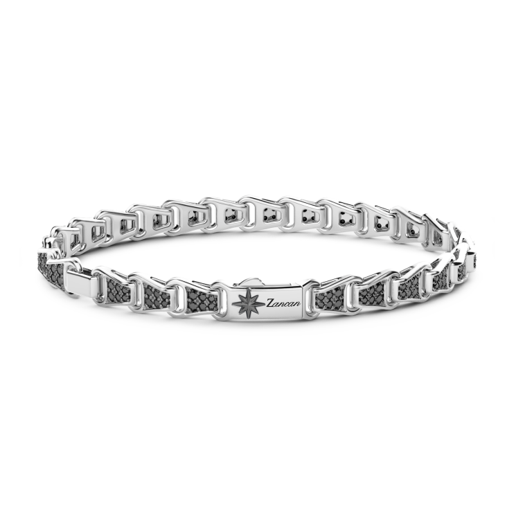 Pulsera Zancan solo malla de plata con piedras negras.