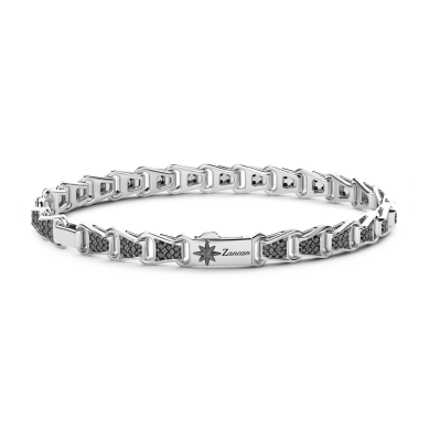 Pulsera Zancan solo malla de plata con piedras negras.