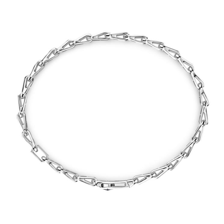 Pulsera Zancan solo malla de plata con piedras negras.