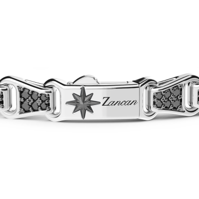 Pulsera Zancan solo malla de plata con piedras negras.