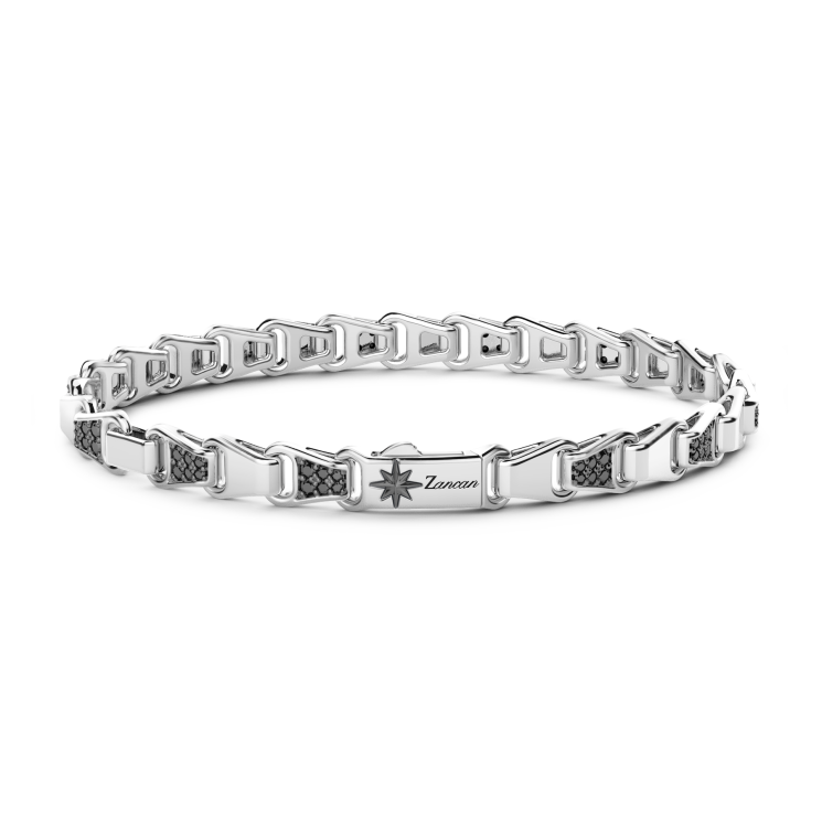 Zancan-Gliederarmband aus Silber mit schwarzen Edelsteinen.