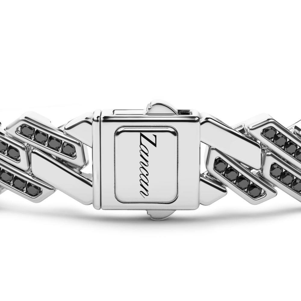 Zancan silver link-only bracelet with black stones.
