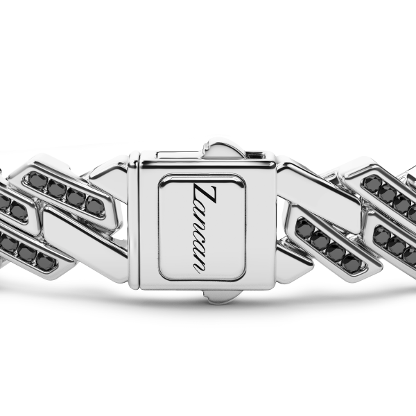Zancan silver link-only bracelet with black stones.