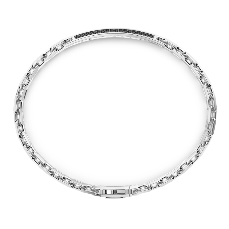 Pulsera Zancan de plata con placa y piedras negras.