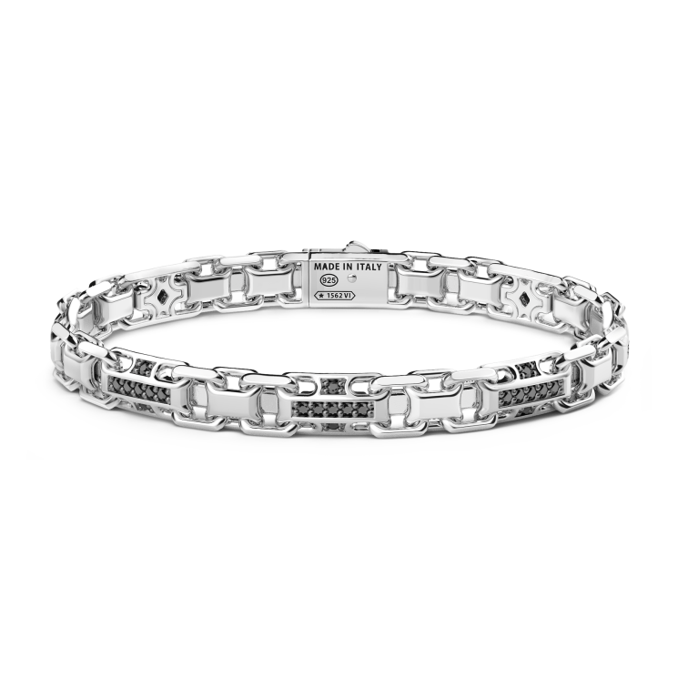 Pulsera Zancan solo malla de plata con piedras negras.