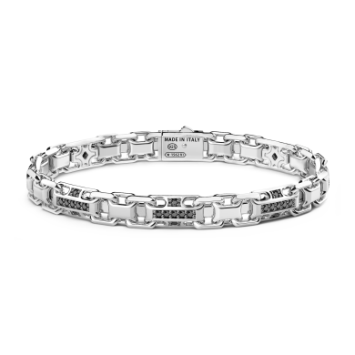 Bracciale solo maglia Zancan in argento con pietre nere.