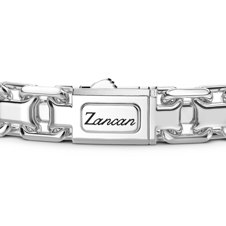 Pulsera Zancan solo malla de plata con piedras negras.