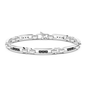 Zancan-Armband aus Silber mit Plakette und schwarzen Edelsteinen.