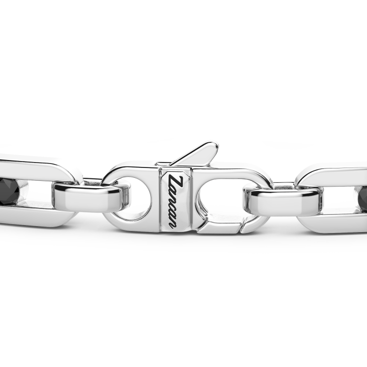 Zancan silver bracelet with tag and black stones.