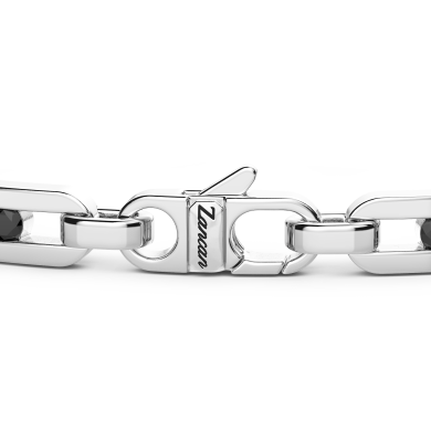 Zancan-Armband aus Silber mit Plakette und schwarzen Edelsteinen.