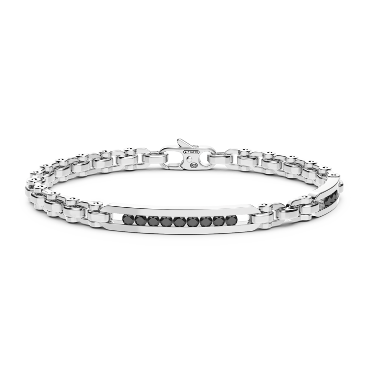 Pulsera Zancan solo malla de plata con piedras negras.