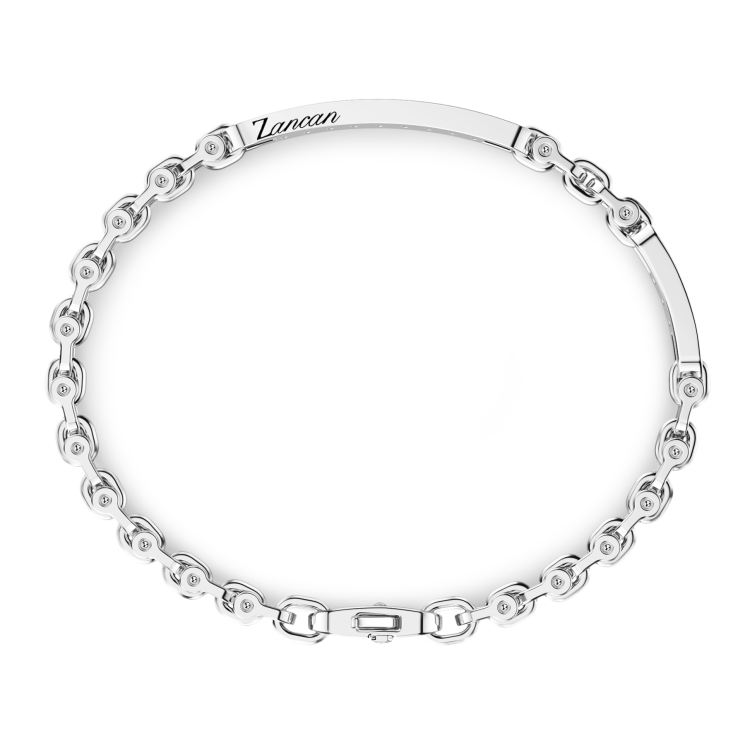 Pulsera Zancan solo malla de plata con piedras negras.