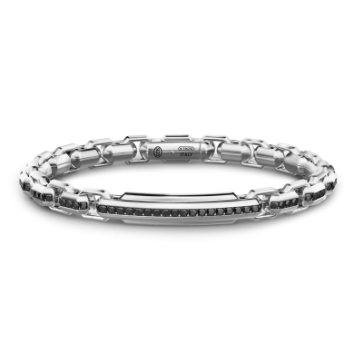 Zancan-Armband aus Silber mit Plakette und schwarzen Edelsteinen.