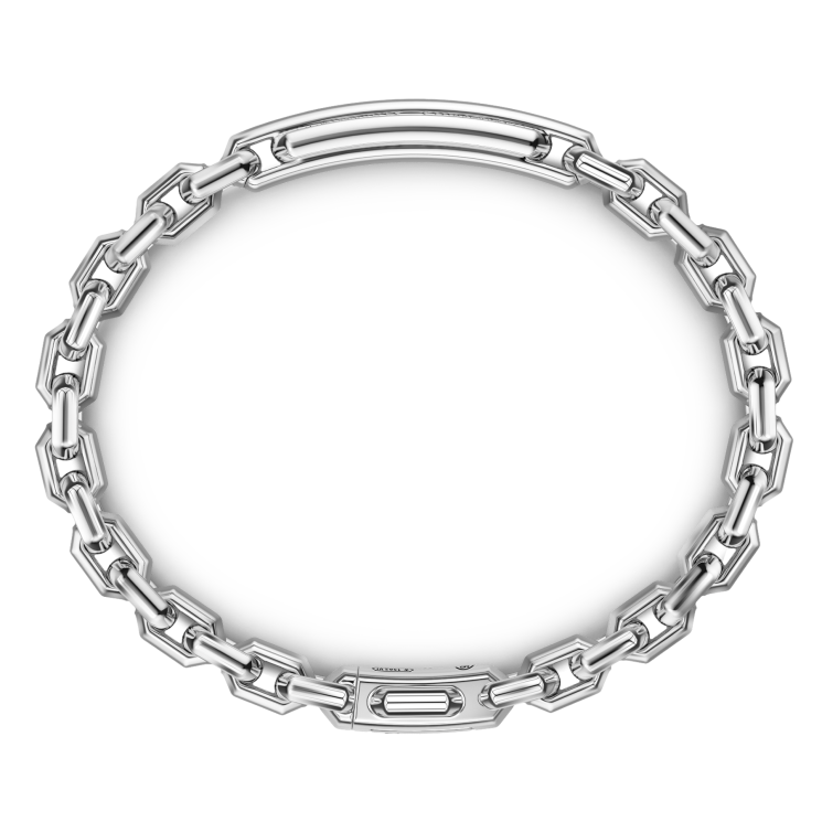 Pulsera Zancan de plata con placa y piedras negras.