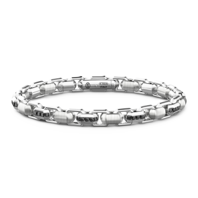 Zancan silver link-only bracelet with black stones.