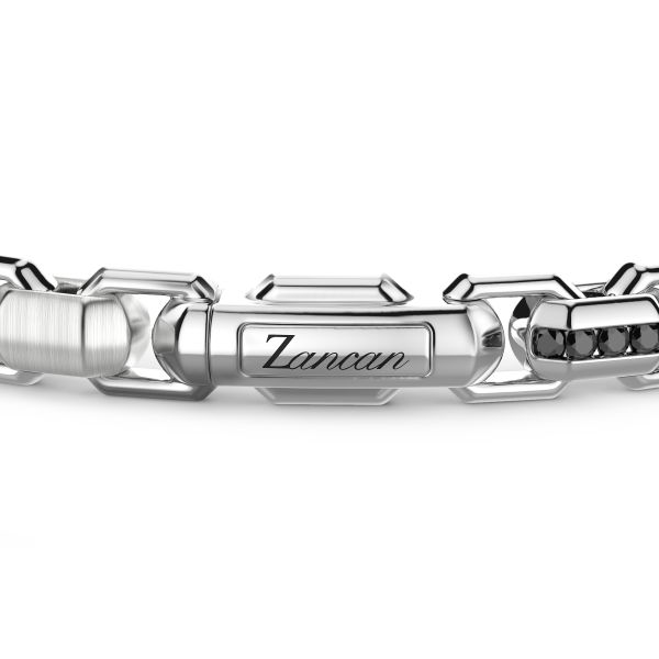 Zancan silver link-only bracelet with black stones.