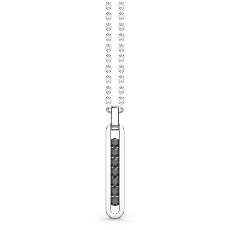 Zancan silver necklace with tag pendant and black stones.