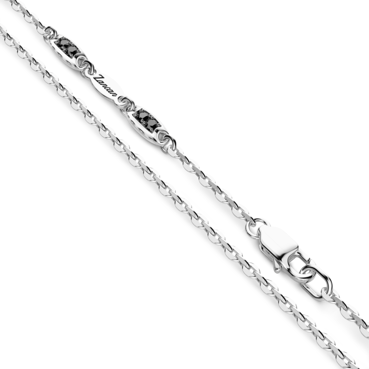 Zancan silver necklace with tag pendant and black stones.
