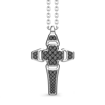 Zancan-Kette aus Silber mit Kreuzanhänger und schwarzen Edelsteinen.