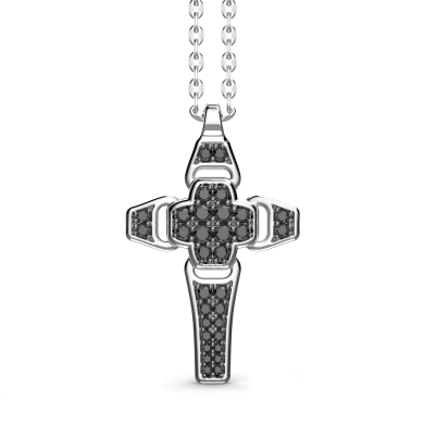 Zancan silver necklace with cross pendant and black stones.