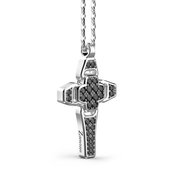 Zancan-Kette aus Silber mit Kreuzanhänger und schwarzen Edelsteinen. 2