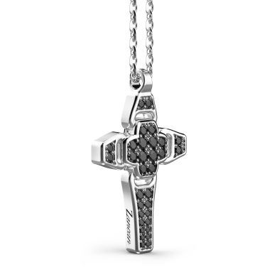 Collana Zancan in argento con pendente a croce e pietre nere.