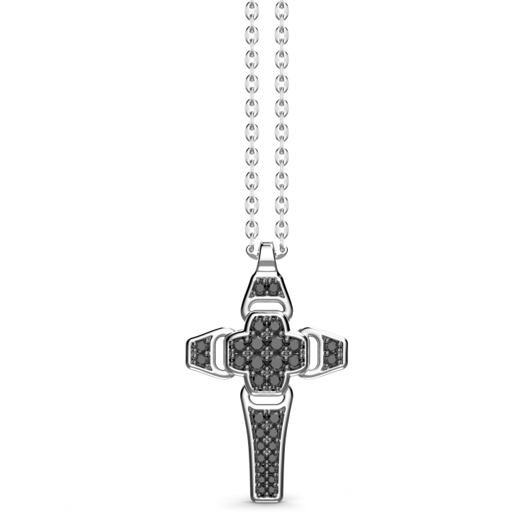 Zancan silver necklace with cross pendant and black stones.