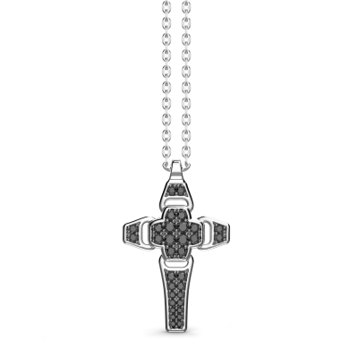 Collana Zancan in argento con pendente a croce e pietre nere.