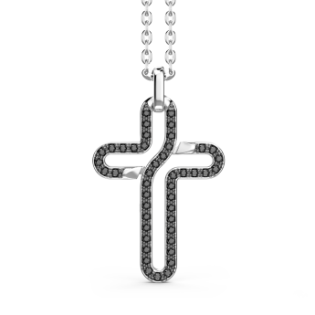 Zancan-Kette aus Silber mit Kreuzanhänger und schwarzen Edelsteinen.