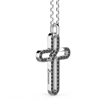 Zancan-Kette aus Silber mit Kreuzanhänger und schwarzen Edelsteinen. 2