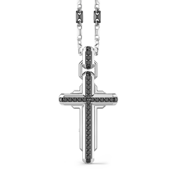 Zancan-Kette aus Silber mit Kreuzanhänger und schwarzen Edelsteinen.