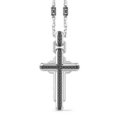Zancan-Kette aus Silber mit Kreuzanhänger und schwarzen Edelsteinen.