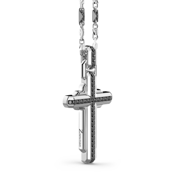 Zancan-Kette aus Silber mit Kreuzanhänger und schwarzen Edelsteinen. 2