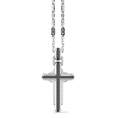 Collar Zancan de plata con colgante de cruz y piedras negras.