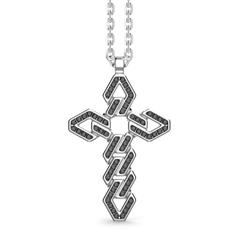 Zancan-Kette aus Silber mit Kreuzanhänger und schwarzen Edelsteinen.