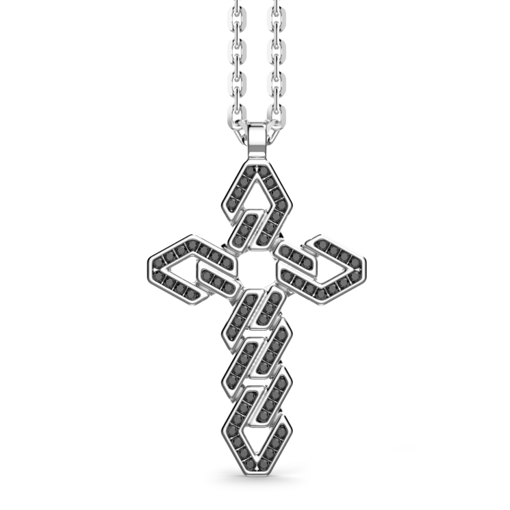 Zancan silver necklace with cross pendant and black stones.