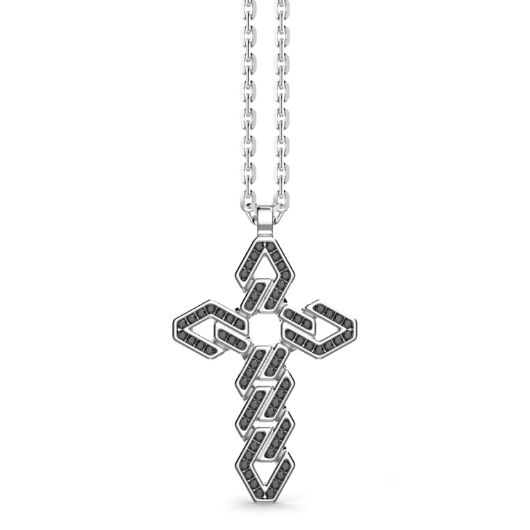 Zancan-Kette aus Silber mit Kreuzanhänger und schwarzen Edelsteinen.