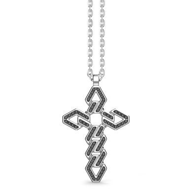 Collar Zancan de plata con colgante de cruz y piedras negras.