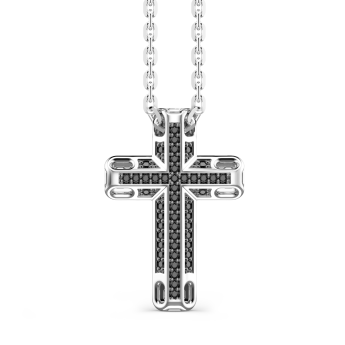 Zancan-Kette aus Silber mit Kreuzanhänger und schwarzen Edelsteinen.