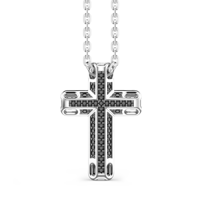 Zancan silver necklace with cross pendant and black stones.